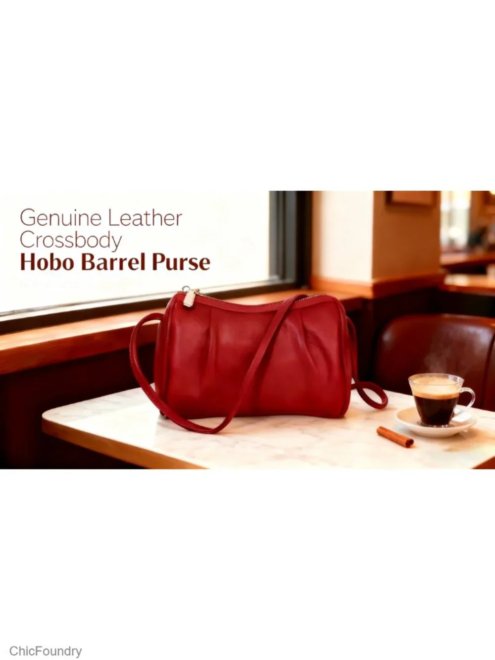 Genuine Leather Small Crossbody Barrel Hobo Purse with Adjustable Strap